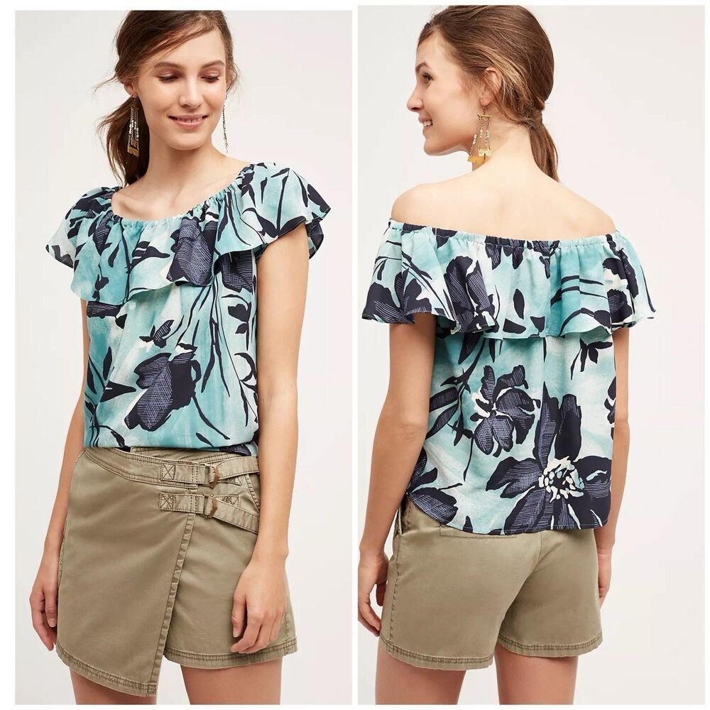 Maeve Anthropologie Islander Off The Shoulder Top Floral Tropical Size Medium